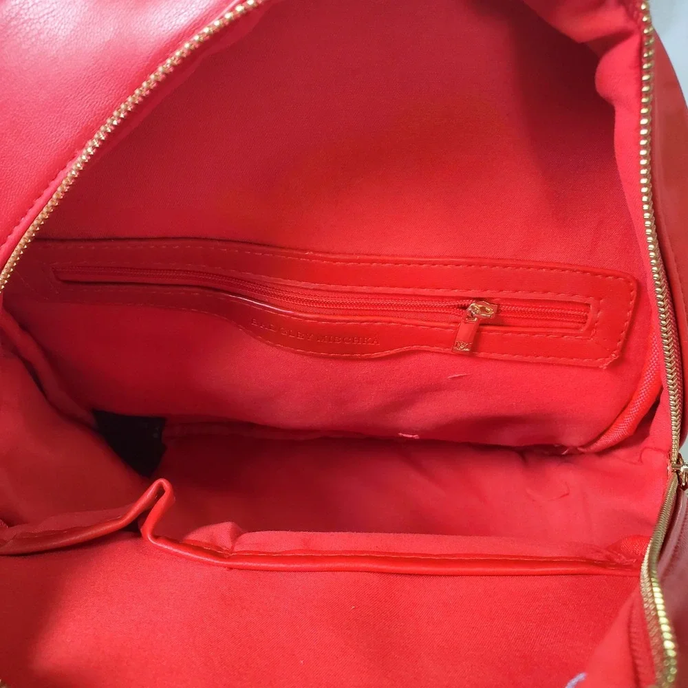 BADGLEY MISCHKA Studded Vegan Leather Backpack NWT Red / Gold Quilted‎ Glam Chic